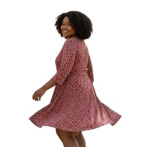 London Times Womans Dress Sz 18W Geometric V Neck Long Sleeve Stretch Red Orange